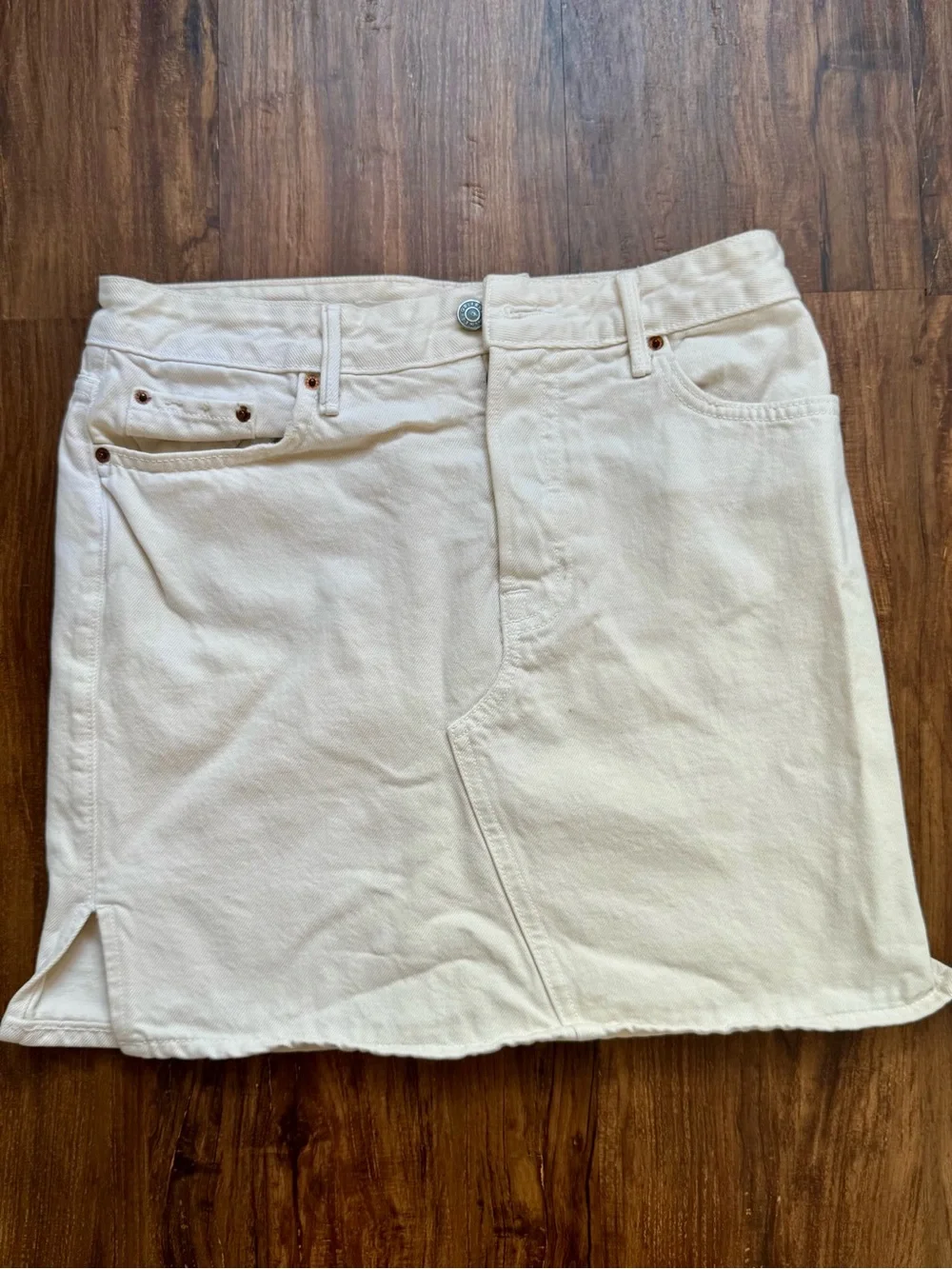 GRLFRND Blaire Cream Denim Mini Skirt, Size 27